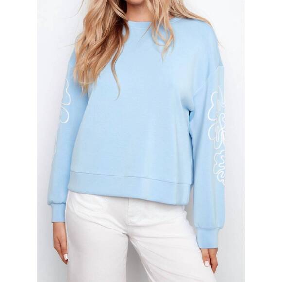 CHARLIE B Tops - NEW CHARLIE B scuba long sleeve top with soutache detail in blue lily of the val